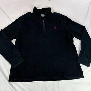 Vintage Polo Ralph Lauren Estate Rib Quarter-Zip Men Pullover Sweater Black XL